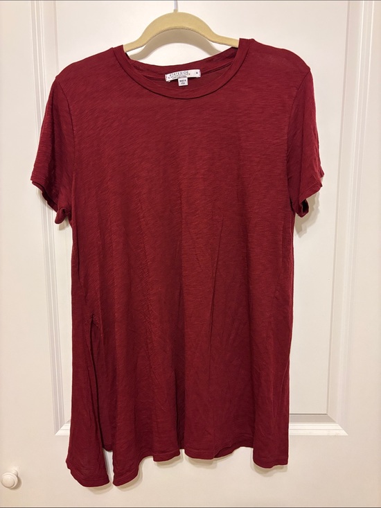 Anthropologie Tops - Anthropologie Stateside Burgundy Short Sleeve Tunic Tee with side slit - medium